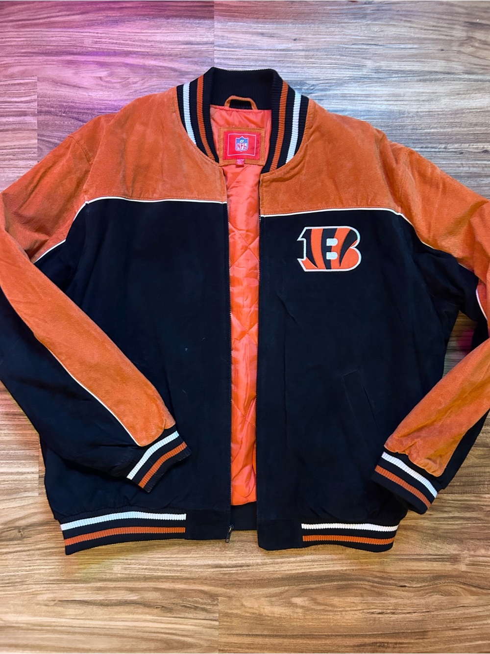 NFL Cincinnati Bengals Black and Orange Varsity Bomber Jacket